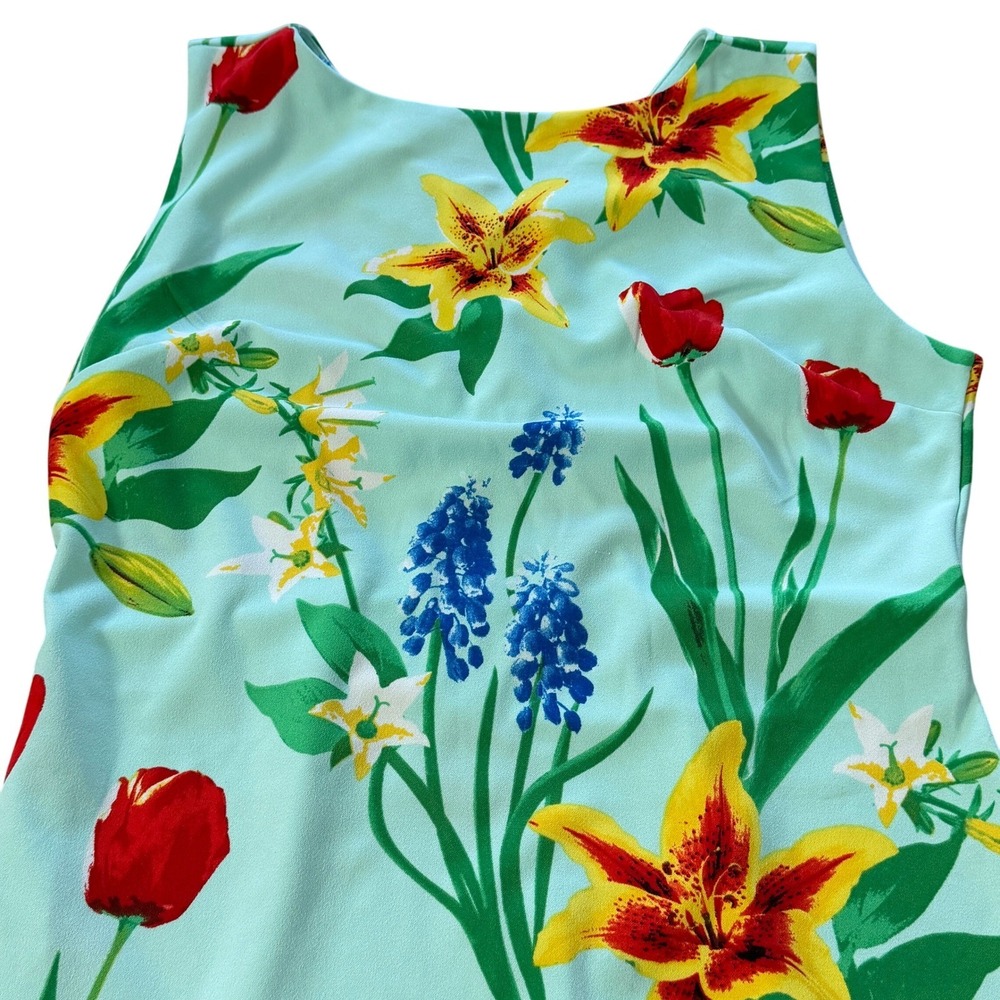 New York & Company Floral‎ Sheath Dress  Size XL Mint Green Sleeveless Stretch - Picture 2 of 11